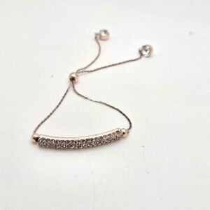 Rose Gold Plated Bar Plaque Bolo Bracelet Crystal Accents